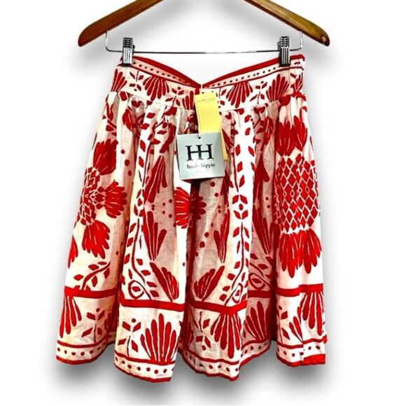 HAUTE HIPPIE STYLE Orange and Ivory Tribal Print Full Miniskirt SZ S NWT - Picture 6 of 16